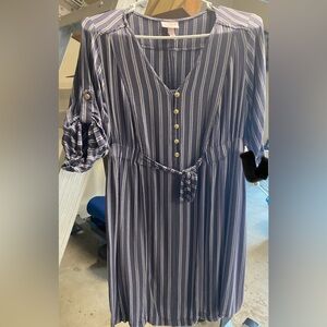 Maternity Striped Blue Button-Down Dress